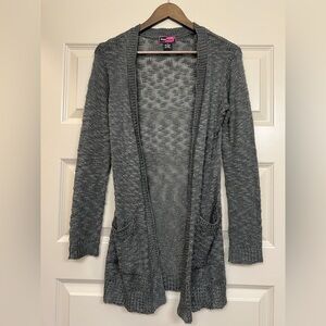 Gray Open-Front Cardigan Sweater with Pockets Comfortable Cozy sz S